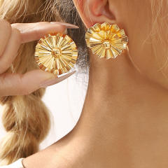 Hot sale gold color geometric fold fan shape big earrings collection