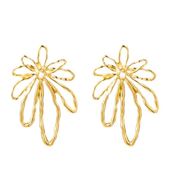 Personality geometric flower stainless steel big earrings collection