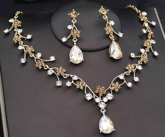 Sweet colorful glass crystal statement flower necklace set wedding necklace set