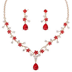 Sweet colorful glass crystal statement flower necklace set wedding necklace set