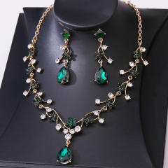 Sweet colorful glass crystal statement flower necklace set wedding necklace set