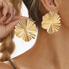 Hot sale gold color geometric fold fan shape big earrings collection