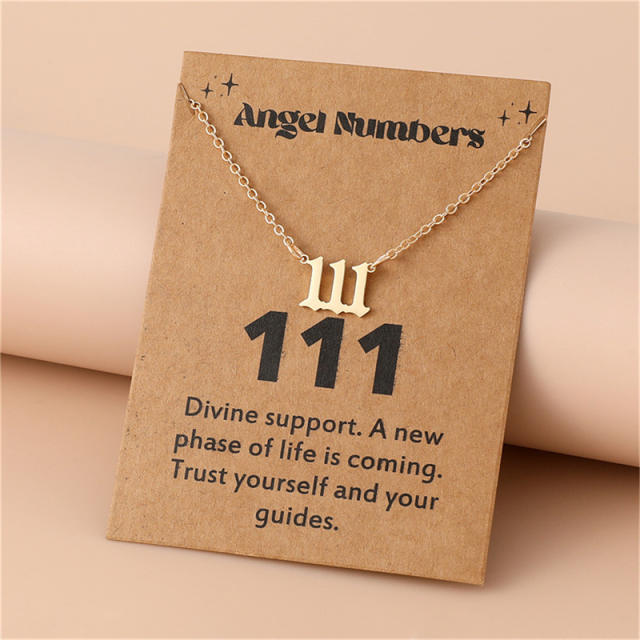 Amazon hot sale stainless steel angel number necklace with card