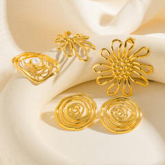 Personality geometric flower stainless steel big earrings collection