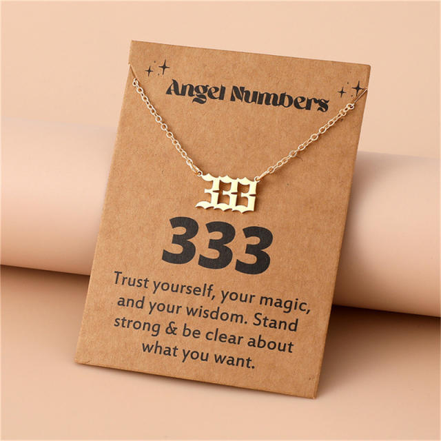 Amazon hot sale stainless steel angel number necklace with card