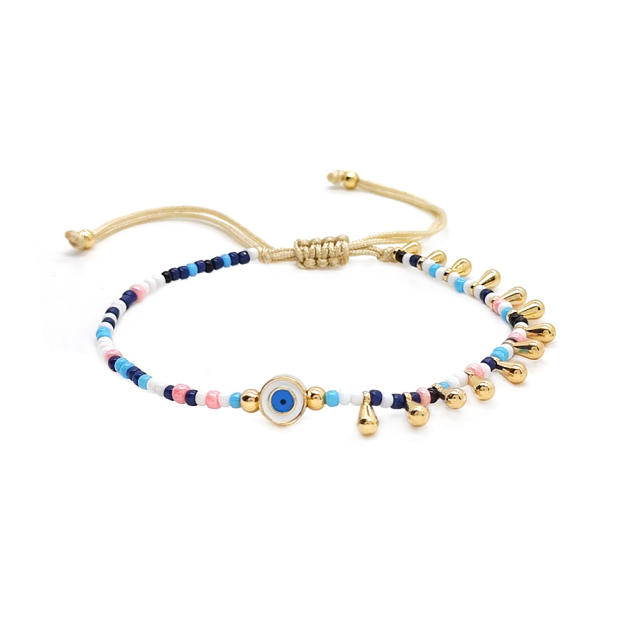 Boho colorful seed bead evil eye bacelet set