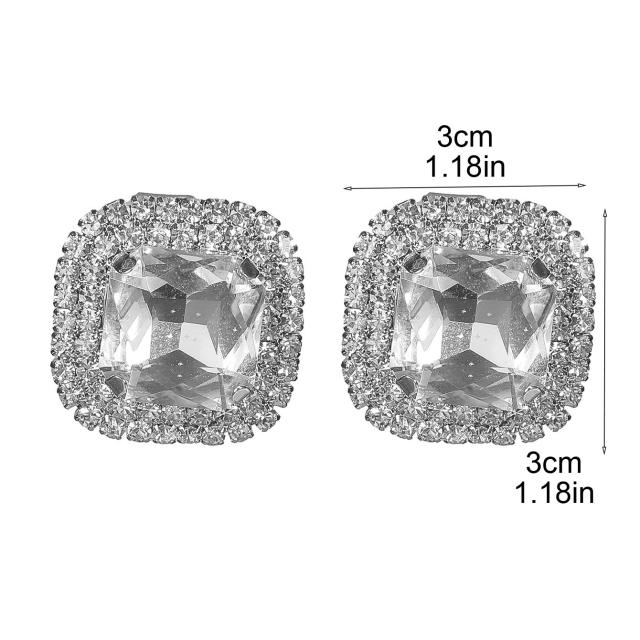 Luxury square shape colorful glass crystal statement diamond earrings