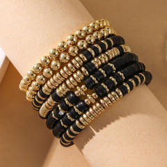 7pcs set colorful clay bead gold bead bracelet set