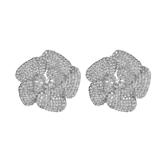 Hot sale full diamond big flower women earrings party earrings
