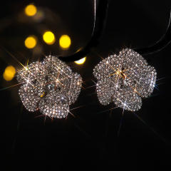 Hot sale full diamond big flower women earrings party earrings