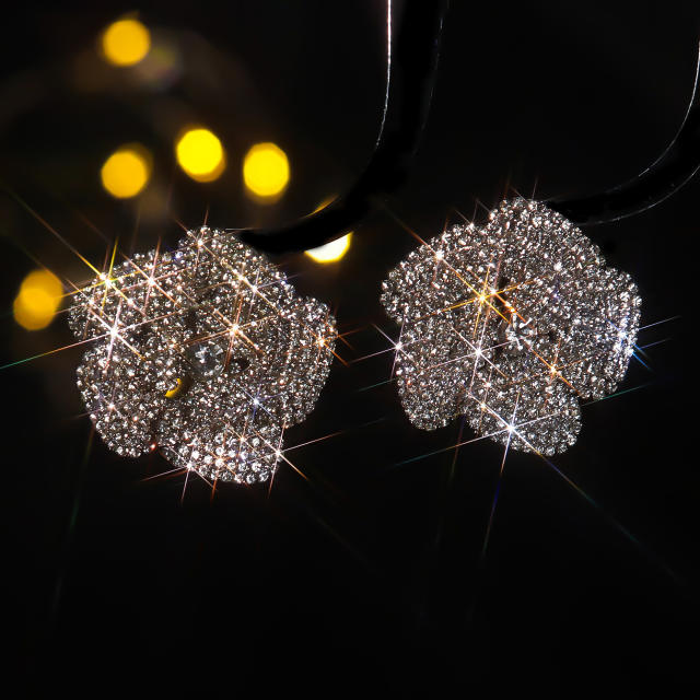 Hot sale full diamond big flower women earrings party earrings