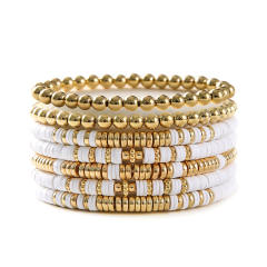 7pcs set colorful clay bead gold bead bracelet set