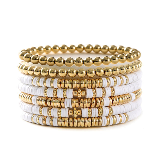 7pcs set colorful clay bead gold bead bracelet set