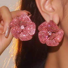 Hot sale full diamond big flower women earrings party earrings