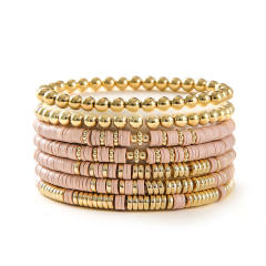 7pcs set colorful clay bead gold bead bracelet set