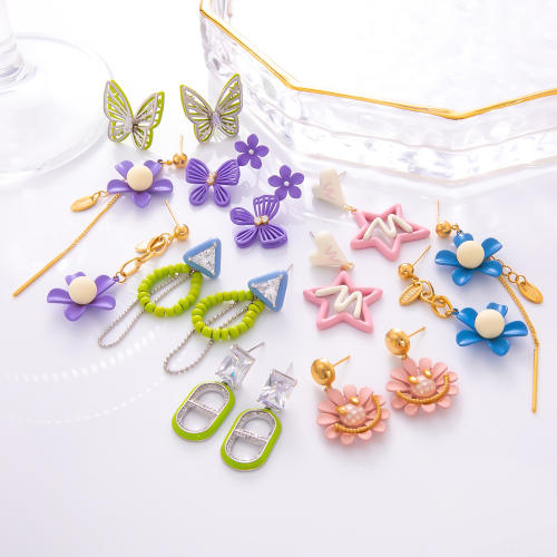 925 needle sweet fresh color butterfly flower dangle earrings collection