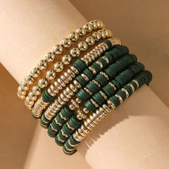 7pcs set colorful clay bead gold bead bracelet set