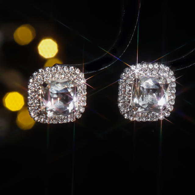 Luxury square shape colorful glass crystal statement diamond earrings