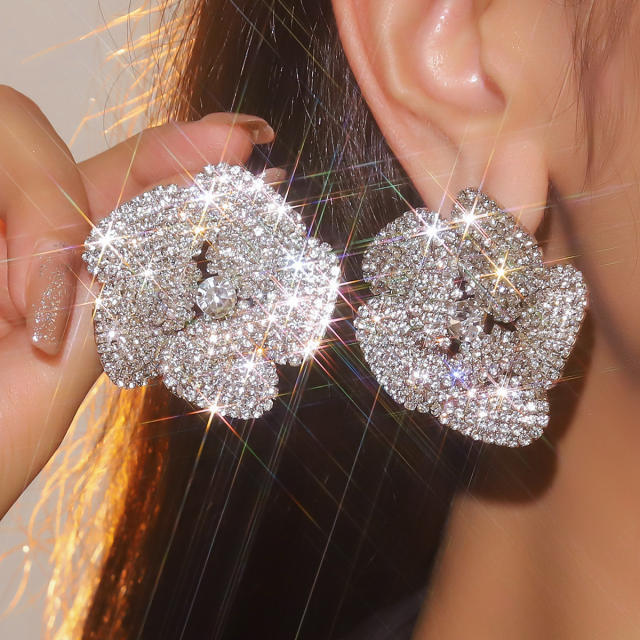 Hot sale full diamond big flower women earrings party earrings