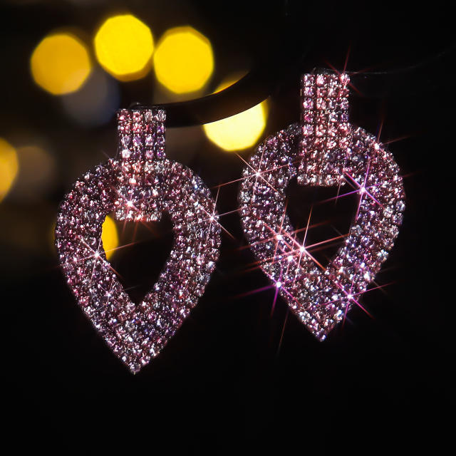 Sweet pink full diamond dangle earrings party earrings