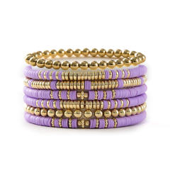 7pcs set colorful clay bead gold bead bracelet set