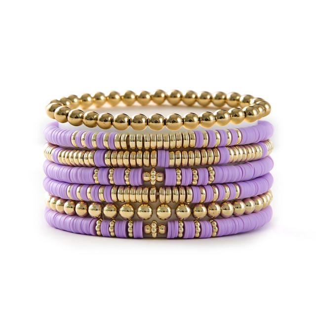 7pcs set colorful clay bead gold bead bracelet set