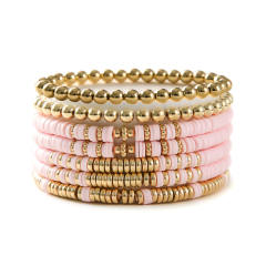 7pcs set colorful clay bead gold bead bracelet set