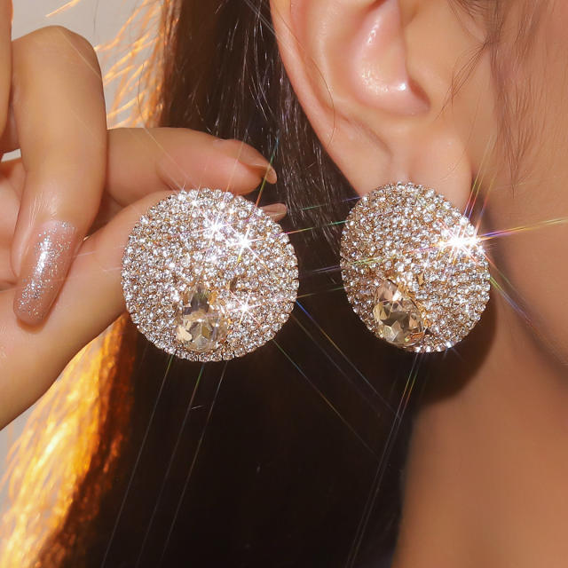 316L needle full diamond round shape bigger earrings