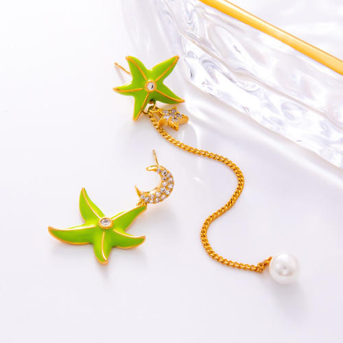 925 needle fresh color enamel starfish shell ocean earrings