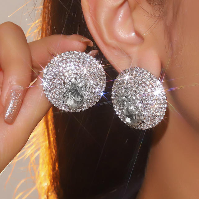 316L needle full diamond round shape bigger earrings
