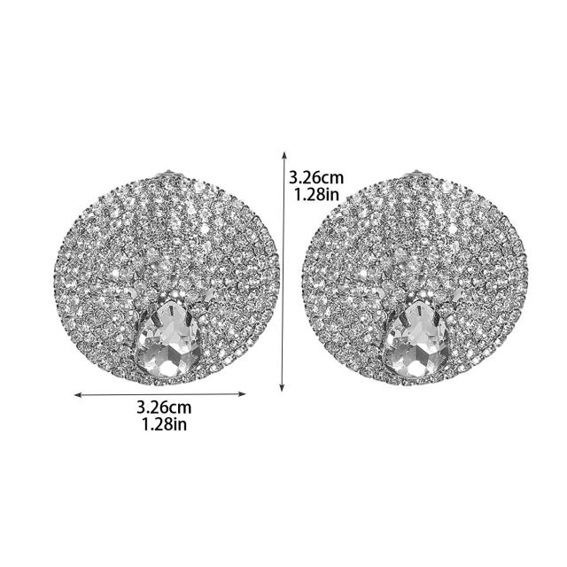 316L needle full diamond round shape bigger earrings