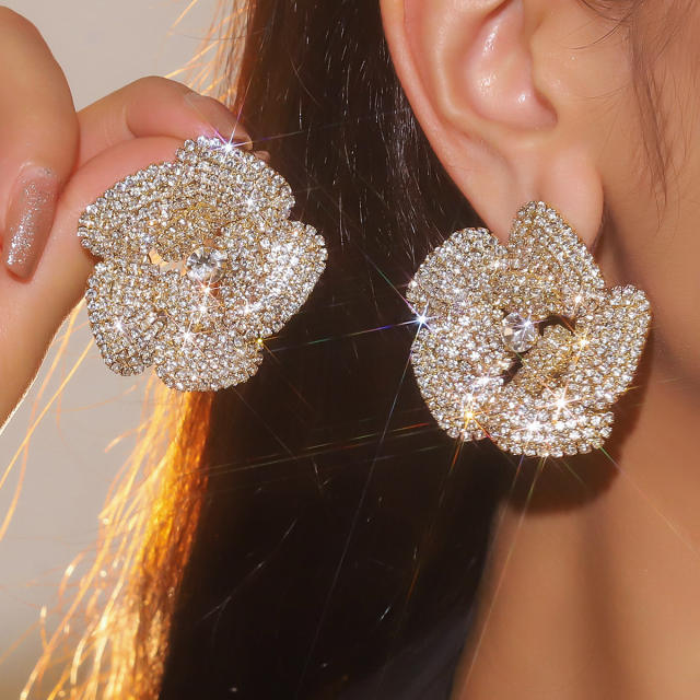 Hot sale full diamond big flower women earrings party earrings