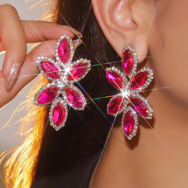 Luxury colorful glass crystal statement big earrings
