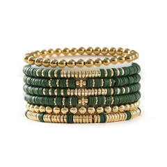 7pcs set colorful clay bead gold bead bracelet set