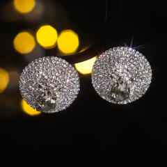 316L needle full diamond round shape bigger earrings