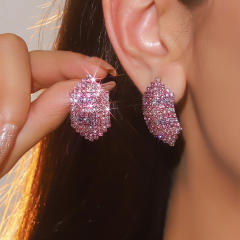 Sweet pink full diamond dangle earrings party earrings