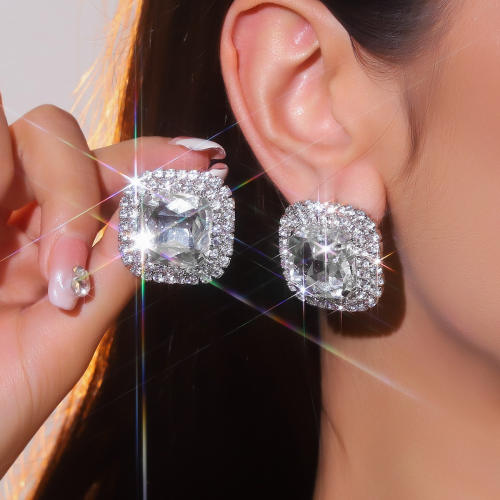 Luxury square shape colorful glass crystal statement diamond earrings