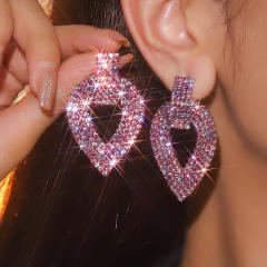 Sweet pink full diamond dangle earrings party earrings