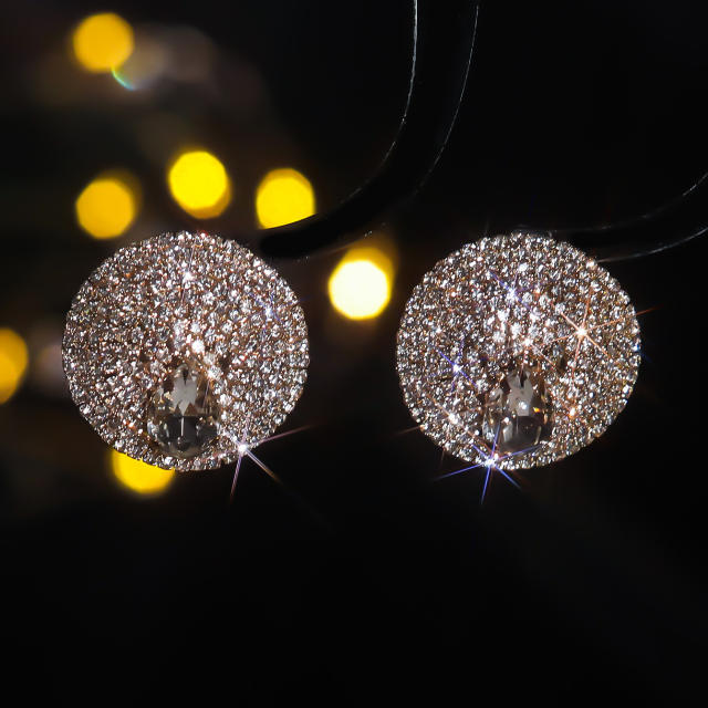 316L needle full diamond round shape bigger earrings