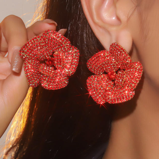 Hot sale full diamond big flower women earrings party earrings