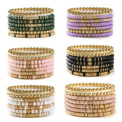 7pcs set colorful clay bead gold bead bracelet set