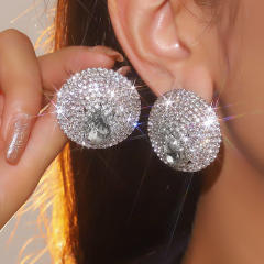316L needle full diamond round shape bigger earrings