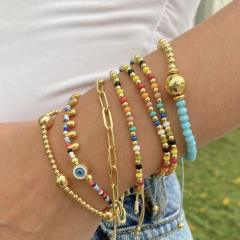 Boho colorful seed bead evil eye bacelet set
