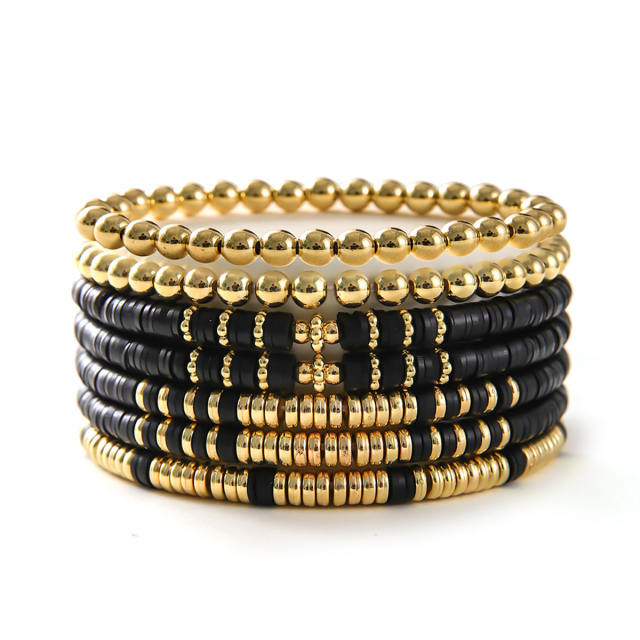 7pcs set colorful clay bead gold bead bracelet set
