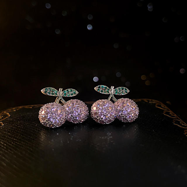 925 needle full diamond cherry sweet studs earrings