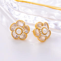 925 needle elegant diamond flower star gold plated copper earrings collection