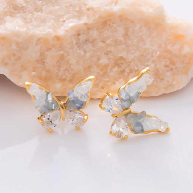 925 needle crystal flower butterfly gold plated copper earrings collection