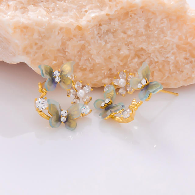 925 needle crystal flower butterfly gold plated copper earrings collection