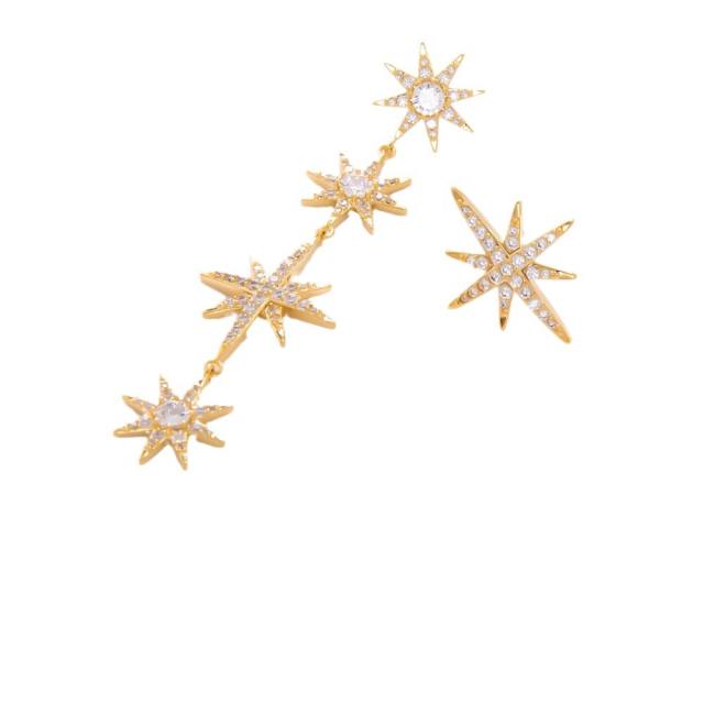 925 needle elegant diamond flower star gold plated copper earrings collection