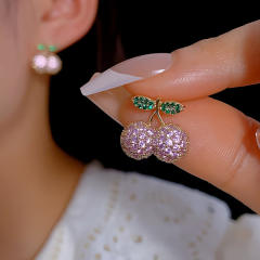 925 needle full diamond cherry sweet studs earrings